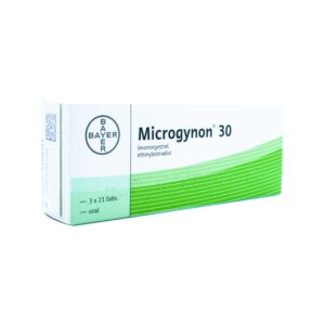 Box of Microgynon combined contraceptive pill ethinylestradiol/levonorgestrel