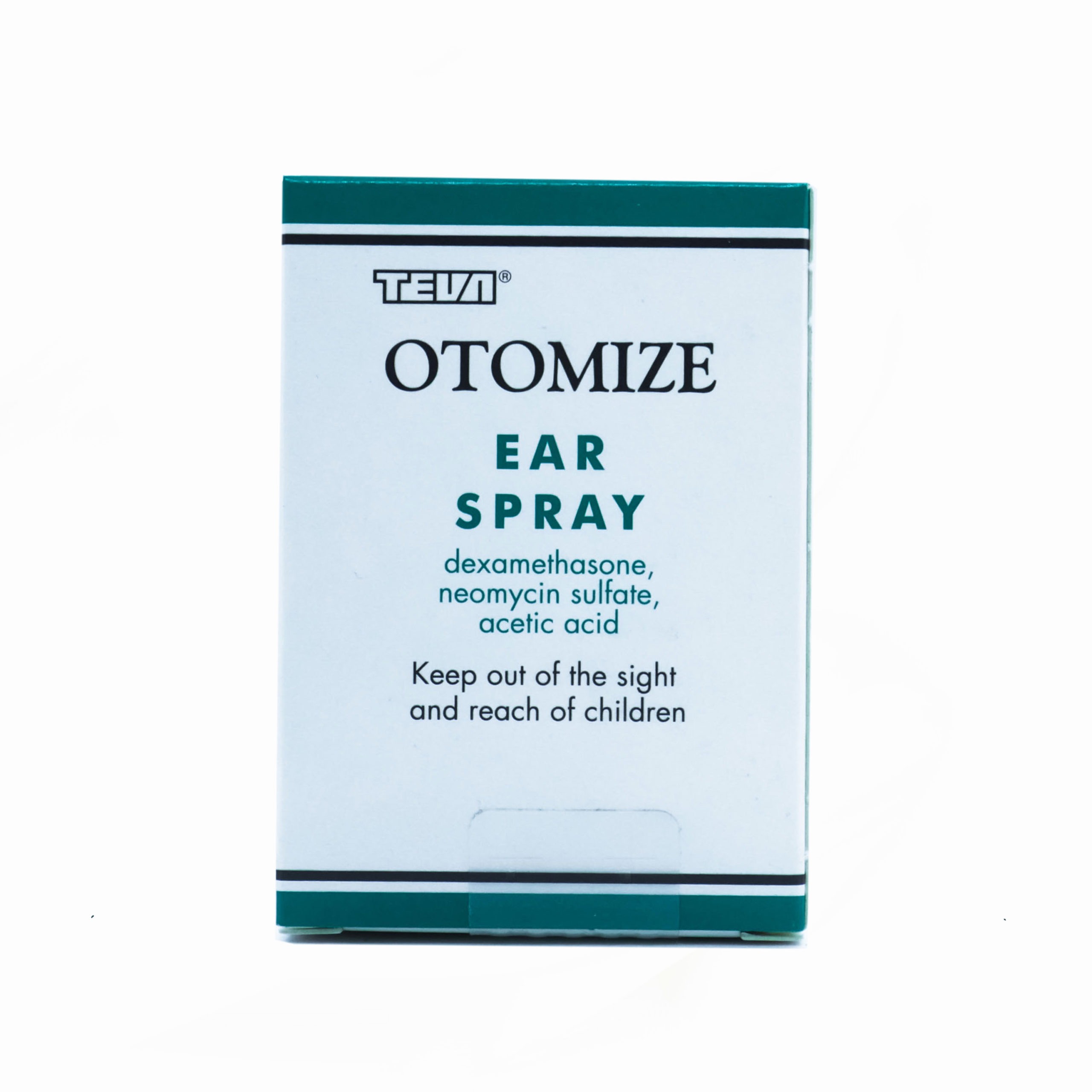 Box and bottle of Otomize Ear Spray used to treat outer ear infections