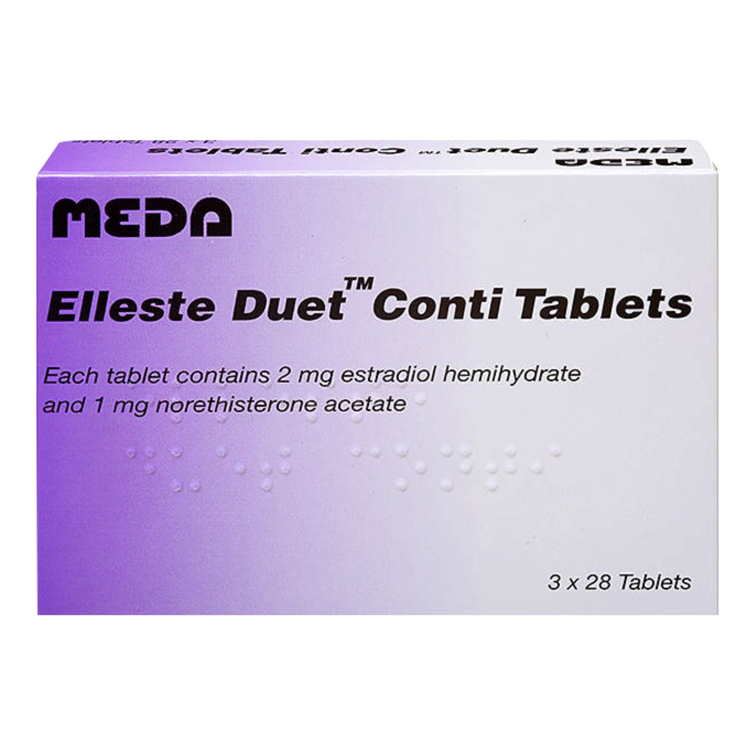 Box of Elleste Duet Tablets used for sequential HRT