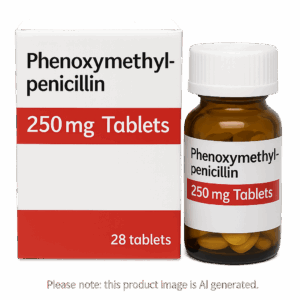 Box of Phenoxymethylpenicillin Tablets for tonsillitis treatment