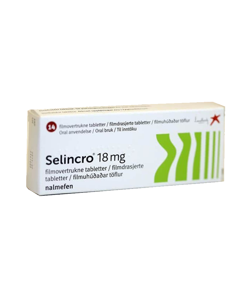 Box of Selincro Tablets used to reduce alcohol consumption